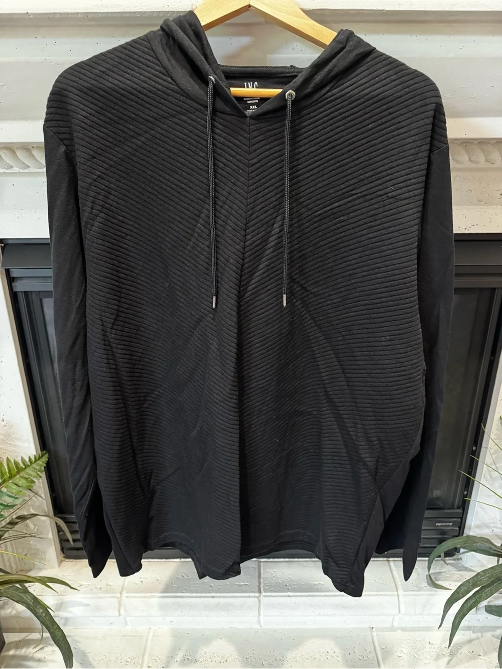 🆕 INC International Concepts Black Ribbed Pullover Hoodie